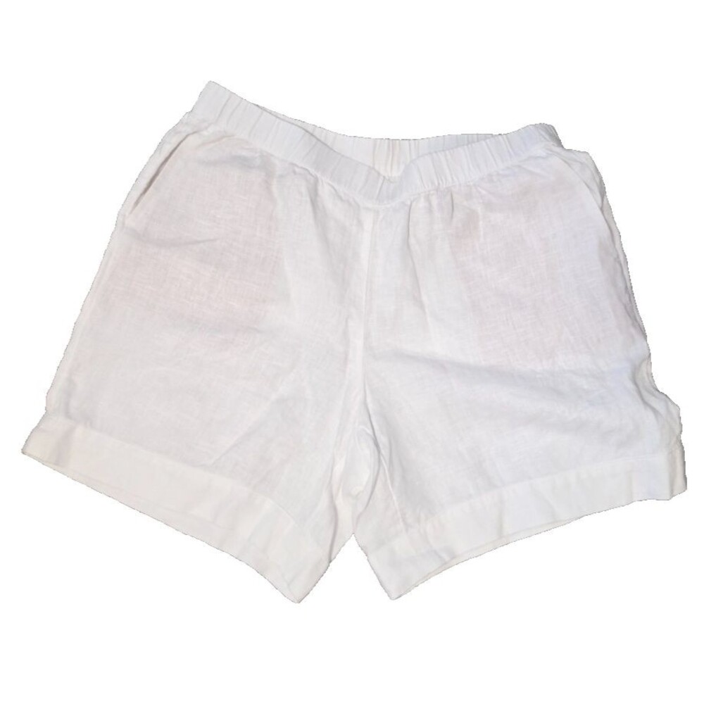 Pure J JIll 100% Linen White Elastic Waist Shorts Pockets